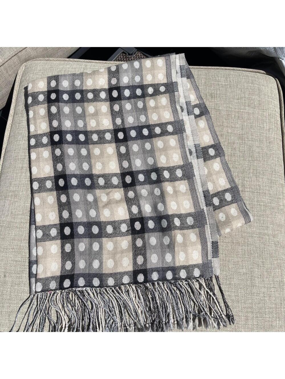Soft Woven Hair Scarf With Fringe Neutral Colors Dot 27 X 71”